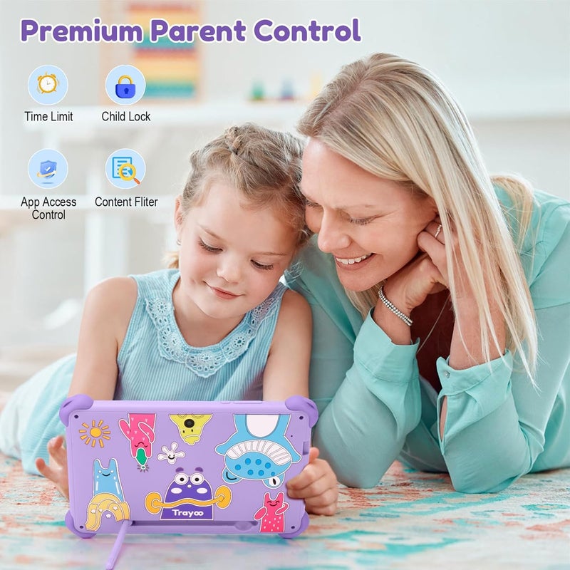 Trayoo Kids Tablet 7 inch Tablets for Kids 3-12, 32GB Android Toddler Tablet with Solid Case, YouTube, Netflix, GMS, Bluetooth, WiFi, Education Learning Apps Installed, Parent Control(Purple) - Image 3
